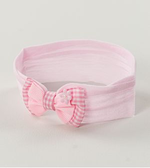 Faixa de Cabelo Laço e Flor Xadrez Rosa