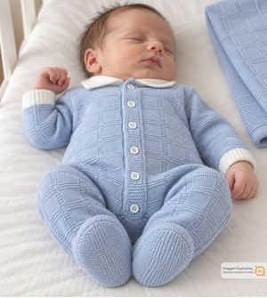 Saída Maternidade Tricot Quadradinhos Azul