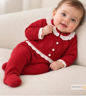 Macacão Tricot Folhas Vermelho