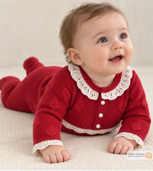 Macacão Tricot Folhas Vermelho