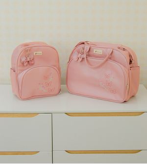 Kit Bolsa/Mochila com Trocador Borboletas Rose