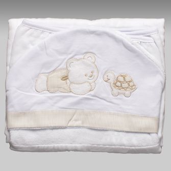 Toalha Maxi Dupla com Fralda Urso Tartaruga - TF032-Bege