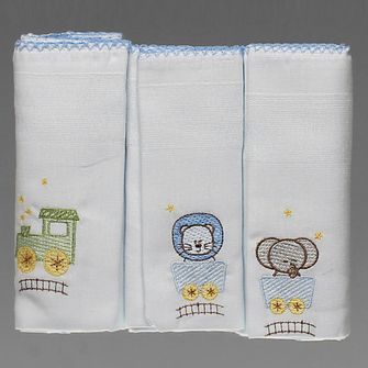 Kit Fralda de Ombro Bordada com 3 Unidades - 1525-Leãozinho Azul