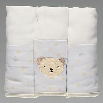 Kit Fralda de Ombro Bordada com 3 Peças - 5321-Urso Creme