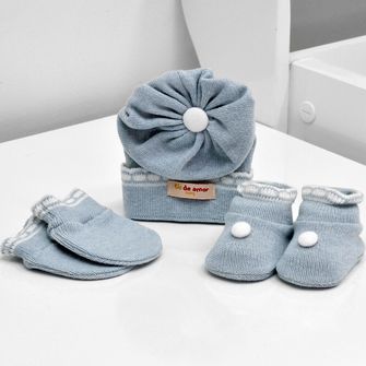 Kit Sapatos Luvas e Touca - 10061-Mescla Azul - P