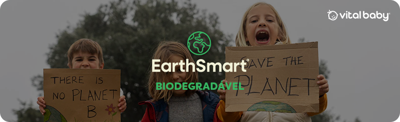 Banner Vital baby com logo damarcae crianças segurando cartazes sobre ecologia